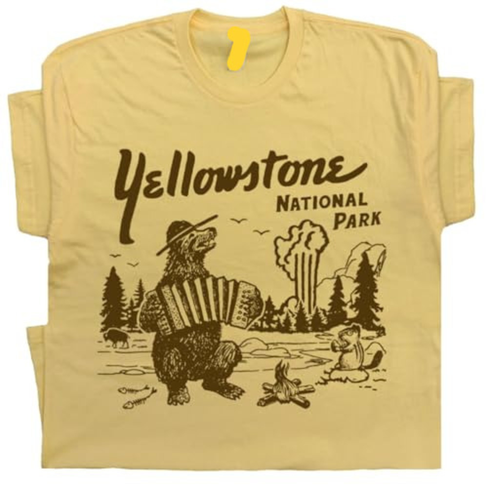 Yellowstone National Park Shirt For Men Women Retro Bear Tshirt Old Faithful
